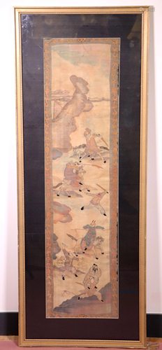 Chinese 19 C Kesi Silk & Gold Tapestry; Men Horses