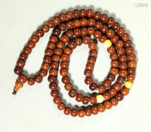 Antique Chinese 108 Bodhi Beads; Amber Spacers