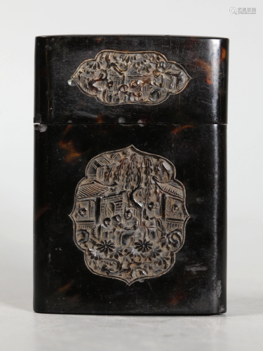 Chinese 19 C Carved Turtle Calling Card Case