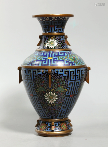 Chinese Qing Archaistic Cloisonne Gilt Bronze Vase