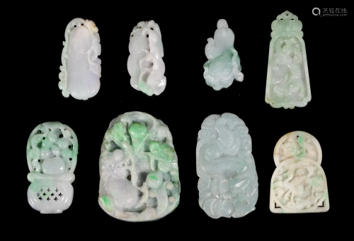 8 Chinese Translucent Jadeite Pendants & Toggles