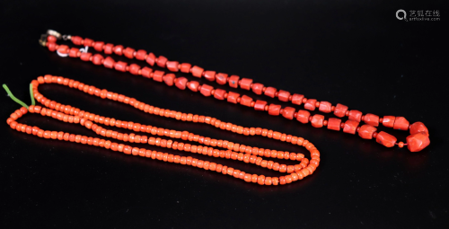 GIA Tested Coral Bead Rope & Dark Coral Necklace