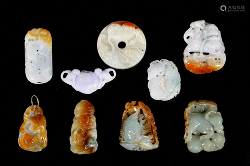 9 Chinese Translucent Jadeite Pendants & Toggles