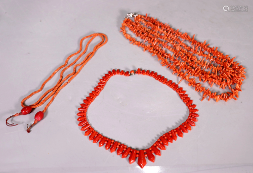 3 Coral Necklaces; total 113.6G