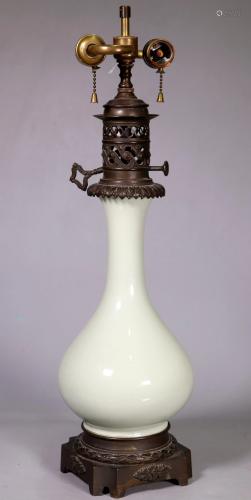 Pale Celadon Porcelain Vase Lamp