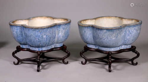 Pair Chinese 18/19 C Junyao Porcelain Planters