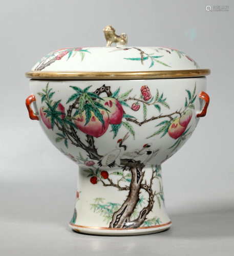 Chinese 19 C Imperial 9 Peaches Porcelain Hot Bowl