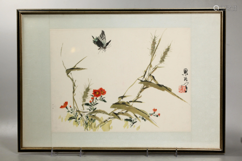 Mo Ru; Chinese Woodblock Print Butterfly & Gr…