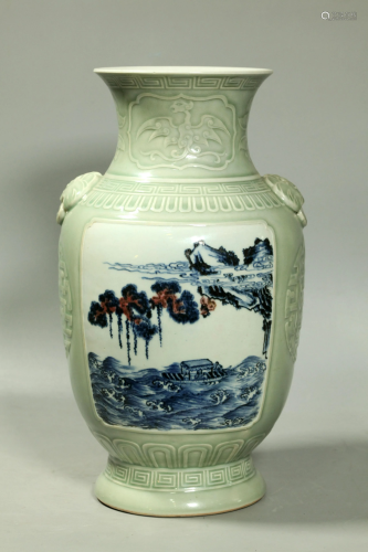 Chinese Qing Red Blue White Celadon Porcelain Vase