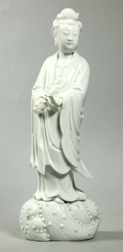 Chinese Blanc de Chine Standing Guanyin on Waves