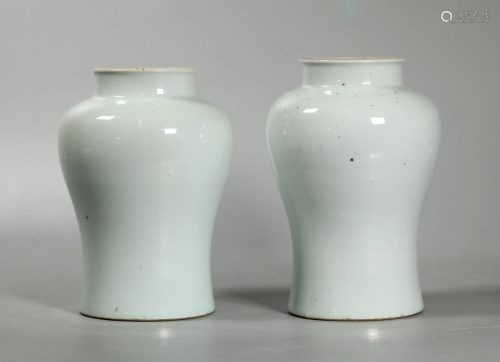 Pair Chinese 18/19 C Clear Glazed Porcelain Jars