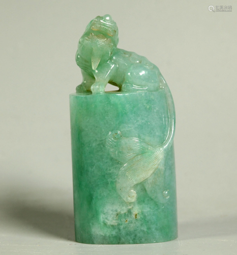 Chinese Qing Dynasty Translucent Jadeite Seal