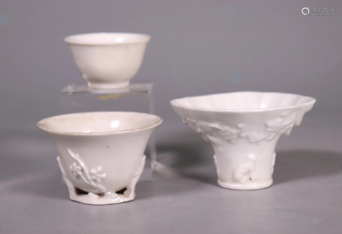 3 Chinese Early 18 C Blanc de Chine Cups