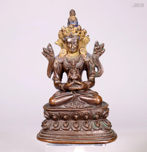 Tibetan Bronze Seated Buddha Double Lotus Throne