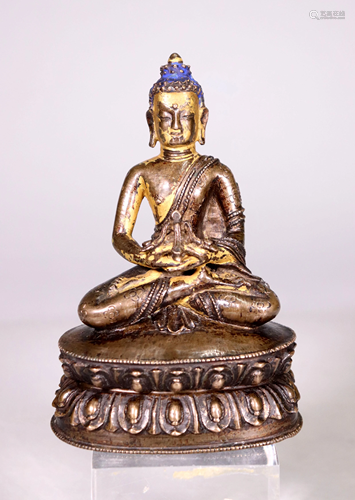 Tibetan 18 C Bronze Buddha on Sealed Lotus Throne