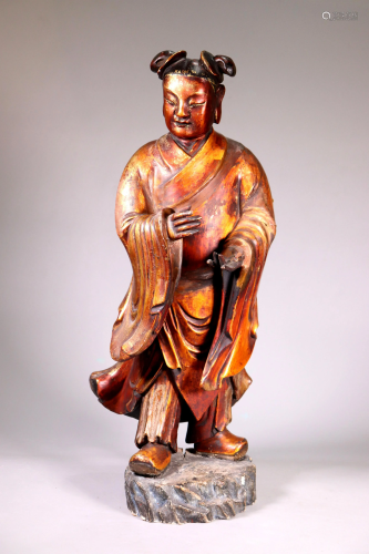 Large Chinese Gold Lacquer on Wood Boy Immortal