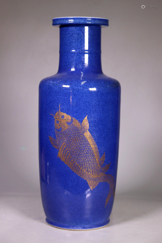 Chinese Qing Powdered Blue & Gold Porcelain Vase