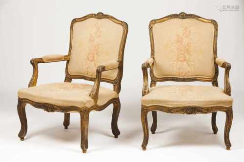 A pair of Louis XV armchairs