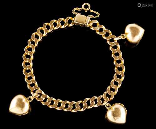 A bracelet with three hearts