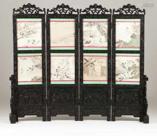 Four panel folding screen