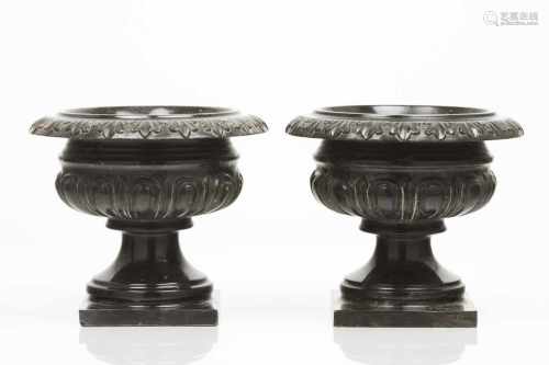 A pair of stone urns