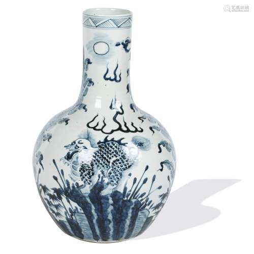 A large blue and white bottle vase 20th century/modern