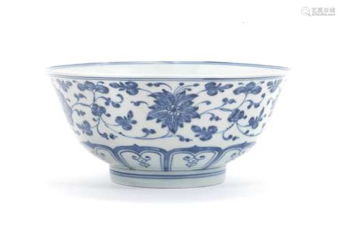 A blue and white 'floral' bowl Qianlong seal mark, 19th/20th century