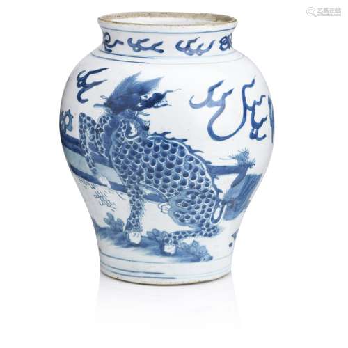 A blue and white jar Transitional period