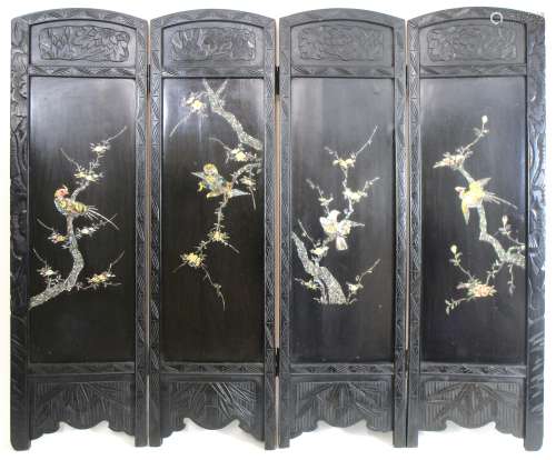A small four-fold mother-of pearl-inlaid screen 19th/20th century