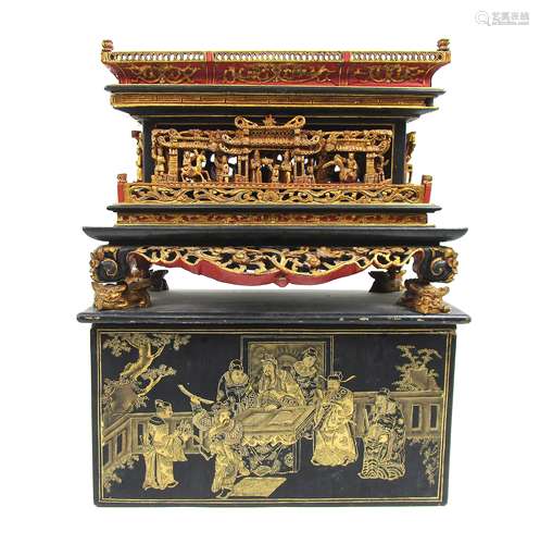 A gilt-lacquer wooden festival day shrine and cover 19th century