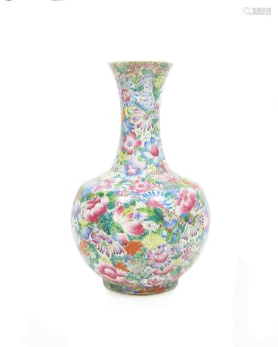 A famille rose 'millefiori' vase Qianlong printed seal mark, 20th century