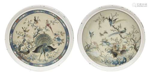 A pair of double-sided circular embroidered panels Early 19th century