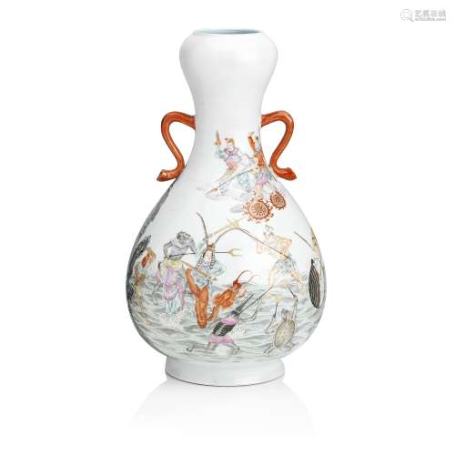 A famille rose pear-shaped vase Qianlong seal mark but Republic period