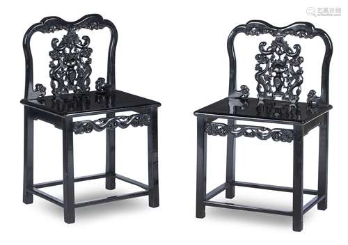 A pair of ebonised hardwood side chairs 19th century (2)