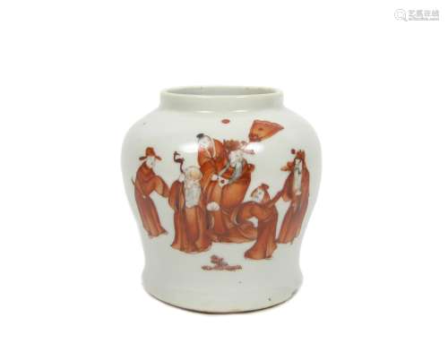 An iron-red enamelled vase Qianlong seal mark but early 20th century