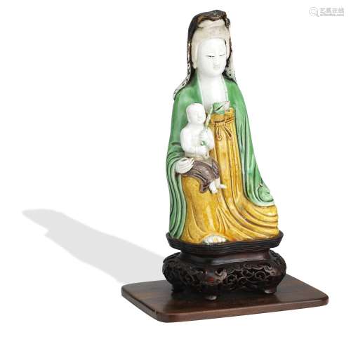 A famille verte biscuit figure of Guanyin (2)