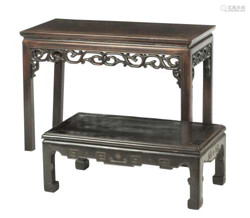 A hongmu kang table together with a hongmu side-table Late 19th/early 20th century (2)