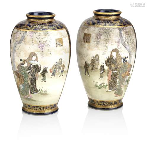 A pair of mirrored Satsuma vases by Ryuun Fuzan, Meiji era, 19th century (2)