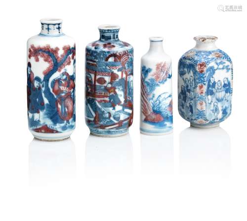 Four underglaze blue and copper-red snuff bottles Qing Dynasty (4)