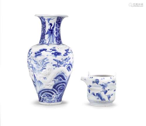 A large blue-and-white porcelain vase and a ewer Edo period (1615-1868), mid to late 19th centur...