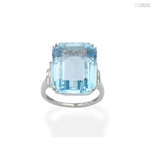 An aquamarine and diamond ring