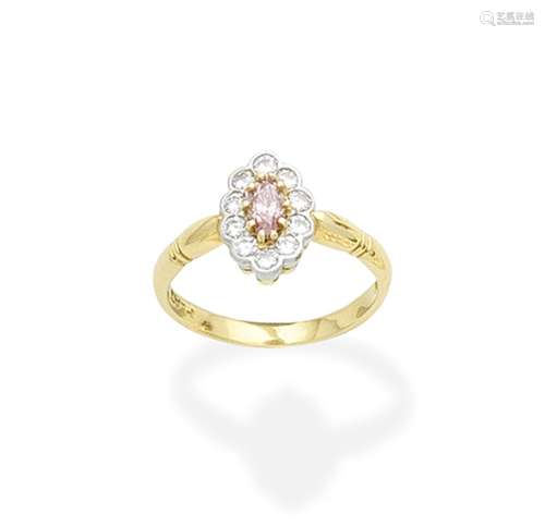 A fancy-coloured diamond and diamond ring
