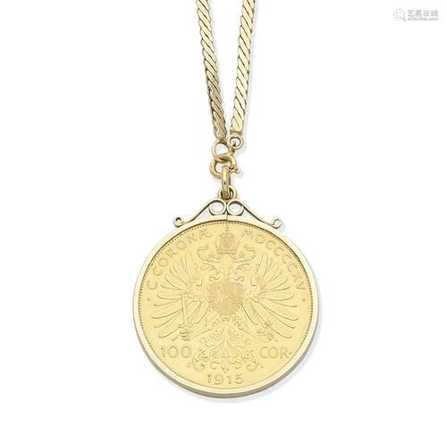 An Austro-Hungarian coin pendant, and unassociated longchain (2)