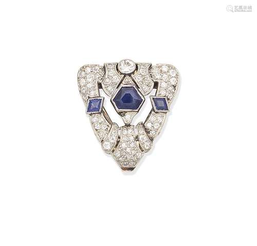 An Art Deco sapphire and diamond clip brooch, circa 1930