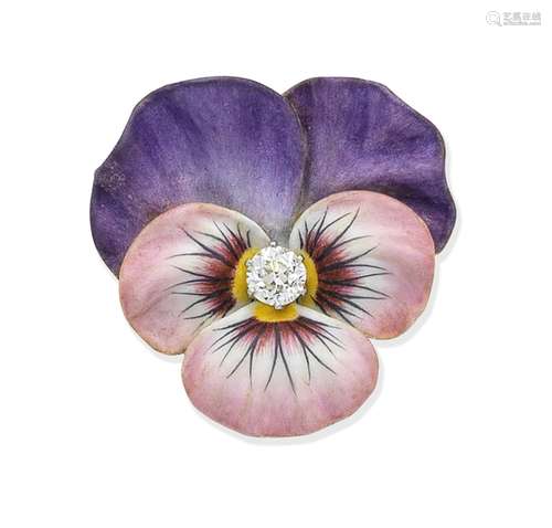 An early 20th century enamel and diamond pansy brooch