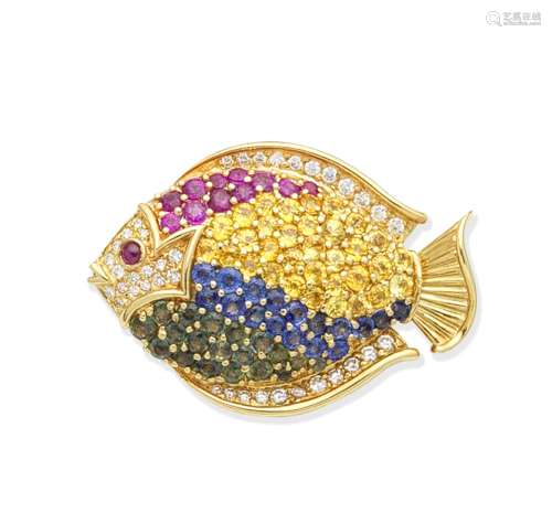 A gem-set fish brooch/pendant