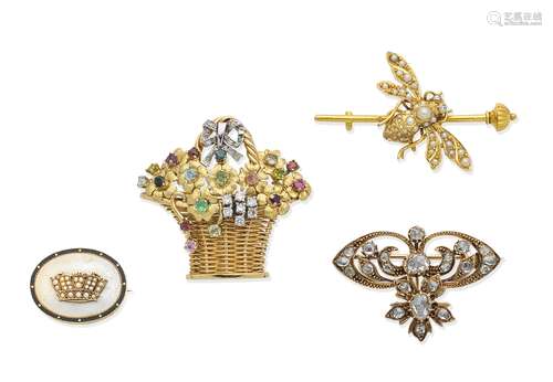 Four gem-set brooches (4)