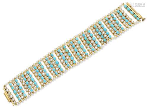 A turquoise and cultured pearl bracelet