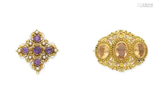 Two gem-set brooches (2)