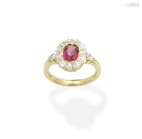 A spinel and diamond ring